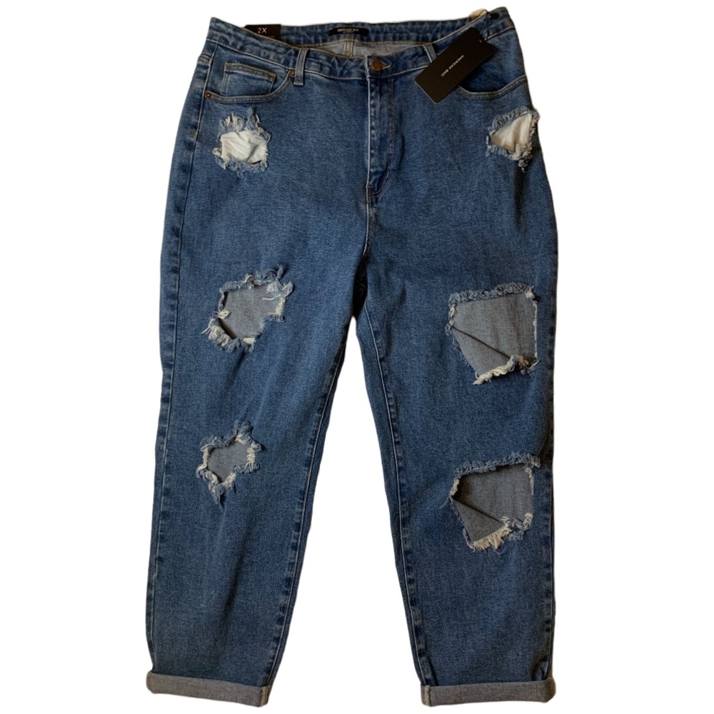 AMERICAN BAZI distressed high rise boyfriend jeans. 2X